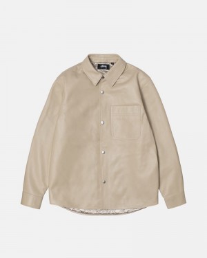 Agasalhos Stussy LEATHER OVERSHIRT Bege | 95820-RCGD