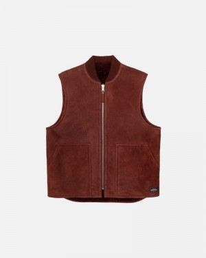 Agasalhos Stussy REVERSIBLE SHEARLING WORKGEAR VEST Bordeaux | 79143-BYQC