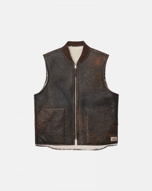 Agasalhos Stussy REVERSIBLE SHEARLING WORKGEAR VEST Marrom | 27184-OALB