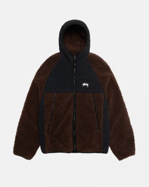 Agasalhos Stussy SHERPA PANELED HOODED JACKET Marrom | 95706-HNTL