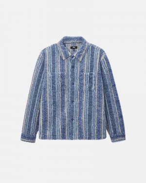 Camisas Stussy STRIPED SHERPA Azul Anil | 52896-VMYC