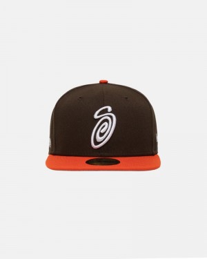 Chapéu Stussy NEW ERA 59FIFTY CURLY S Marrom Laranja | 69857-ZAXU