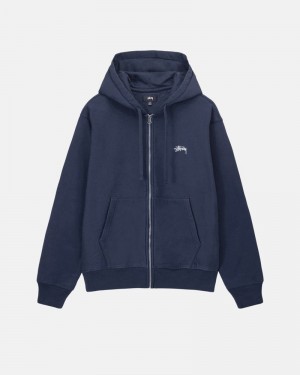 Moletom Stussy STOCK LOGO ZIP HOODIE Azul Marinho | 56148-LPQW