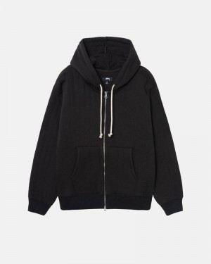 Moletom Stussy VERTICAL QUILTED ZIP HOODIE Pretas | 93680-DUJW