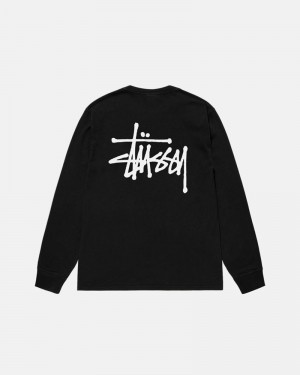 Tops Stussy BASIC LS PIGMENT DYED Pretas | 71934-QRFD