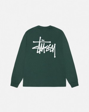 Tops Stussy BASIC LS PIGMENT DYED Verdes | 28450-PSYE