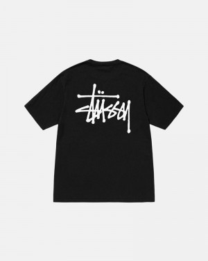 Tops Stussy BASIC PIGMENT DYED Pretas | 51936-ILAF