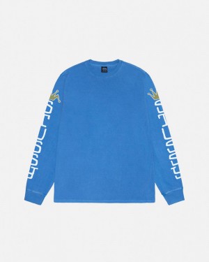 Tops Stussy JUMBO LS PIGMENT DYED Azuis | 47318-SMYH