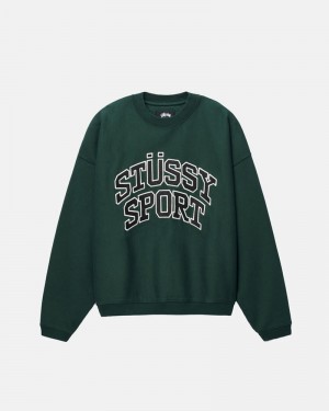 Tops Stussy SPORT RELAXED OVERSIZED CREW Verdes Escuro | 86193-JSNH