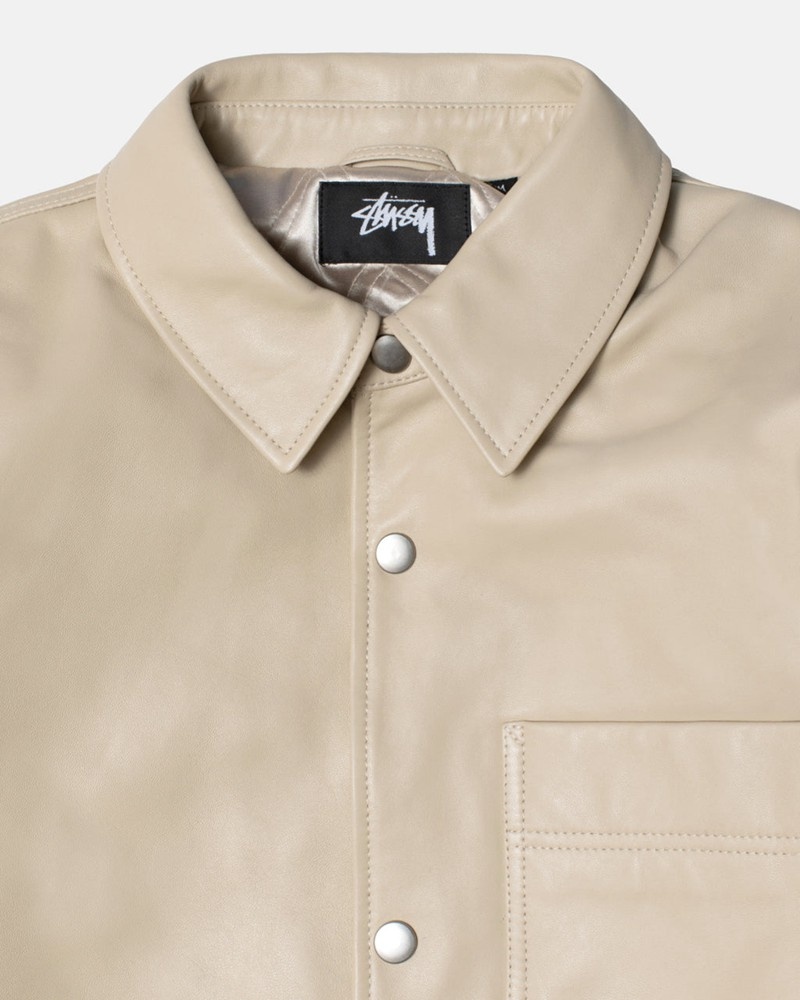 Agasalhos Stussy LEATHER OVERSHIRT Bege | 95820-RCGD