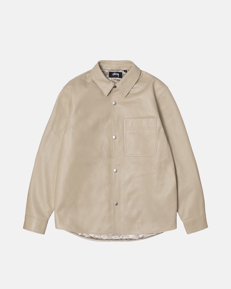 Agasalhos Stussy LEATHER OVERSHIRT Bege | 95820-RCGD