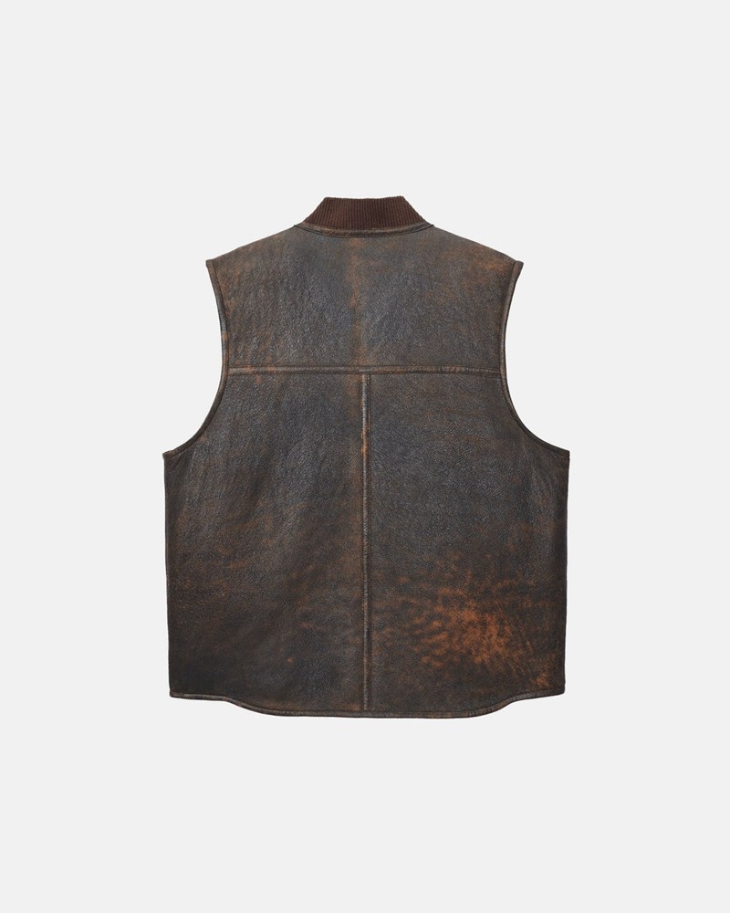 Agasalhos Stussy REVERSIBLE SHEARLING WORKGEAR VEST Marrom | 27184-OALB