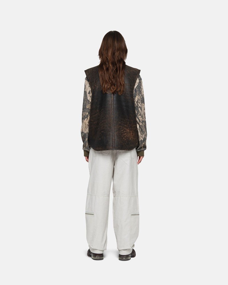 Agasalhos Stussy REVERSIBLE SHEARLING WORKGEAR VEST Marrom | 27184-OALB