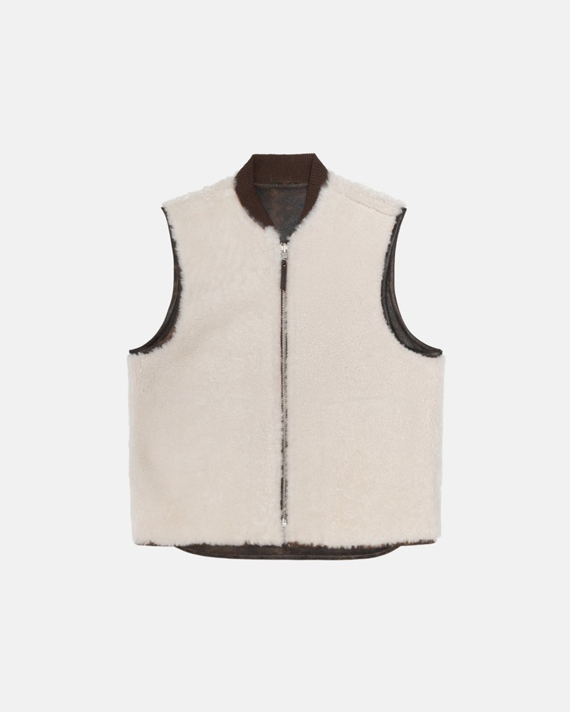 Agasalhos Stussy REVERSIBLE SHEARLING WORKGEAR VEST Marrom | 27184-OALB