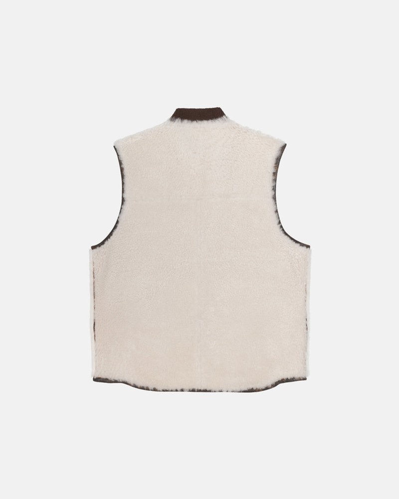 Agasalhos Stussy REVERSIBLE SHEARLING WORKGEAR VEST Marrom | 27184-OALB