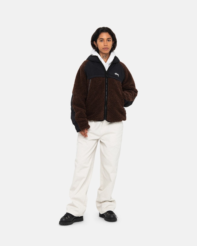 Agasalhos Stussy SHERPA PANELED HOODED JACKET Marrom | 95706-HNTL