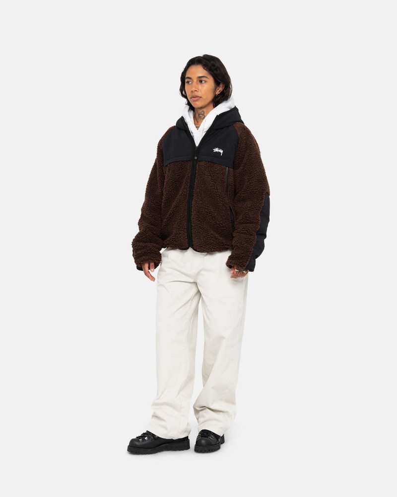 Agasalhos Stussy SHERPA PANELED HOODED JACKET Marrom | 95706-HNTL