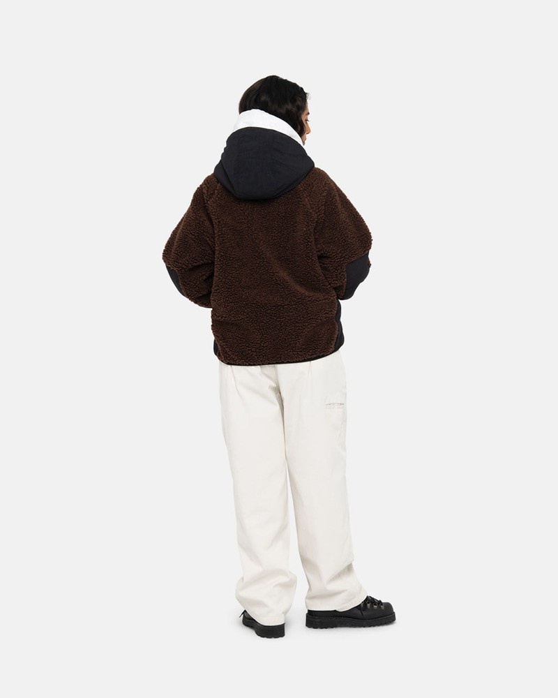 Agasalhos Stussy SHERPA PANELED HOODED JACKET Marrom | 95706-HNTL