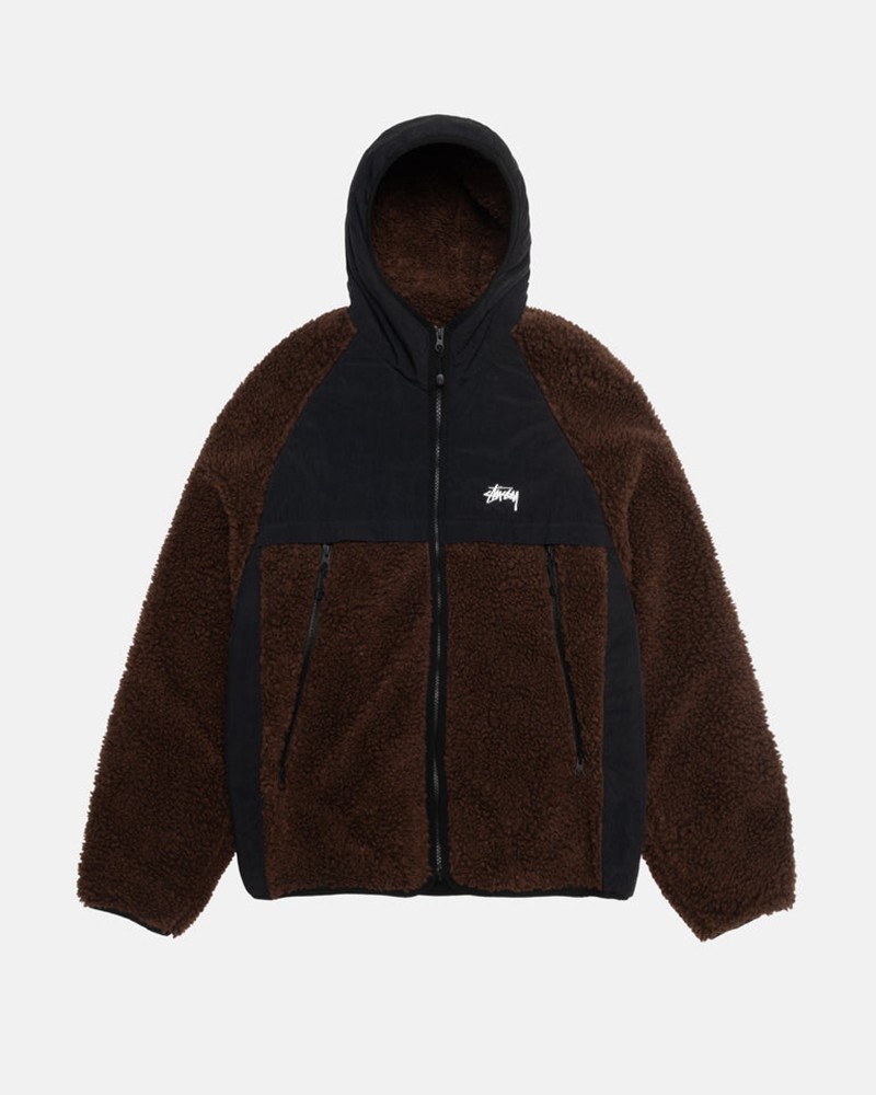 Agasalhos Stussy SHERPA PANELED HOODED JACKET Marrom | 95706-HNTL