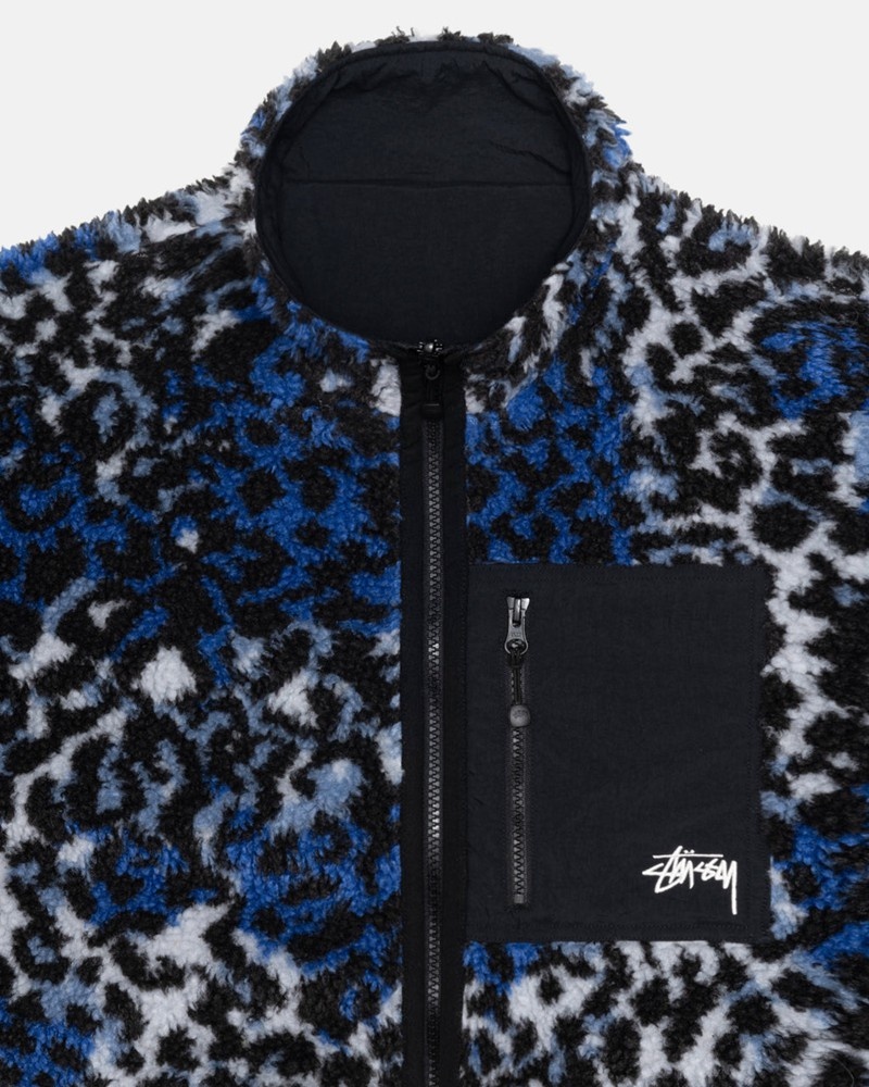 Agasalhos Stussy SHERPA REVERSIBLE JACKET Azuis Leopardo | 29504-IYHJ