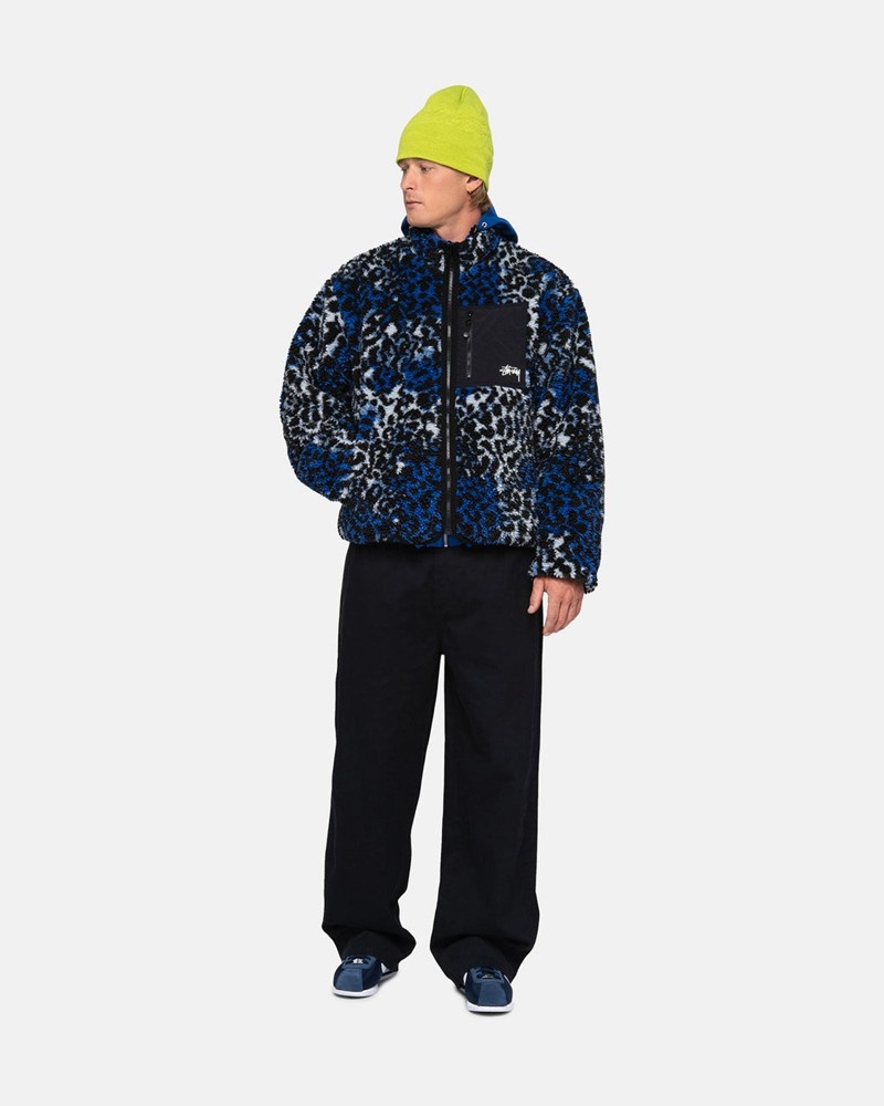 Agasalhos Stussy SHERPA REVERSIBLE JACKET Azuis Leopardo | 29504-IYHJ