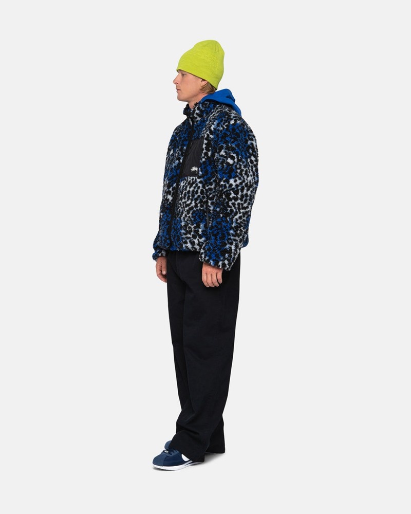 Agasalhos Stussy SHERPA REVERSIBLE JACKET Azuis Leopardo | 29504-IYHJ