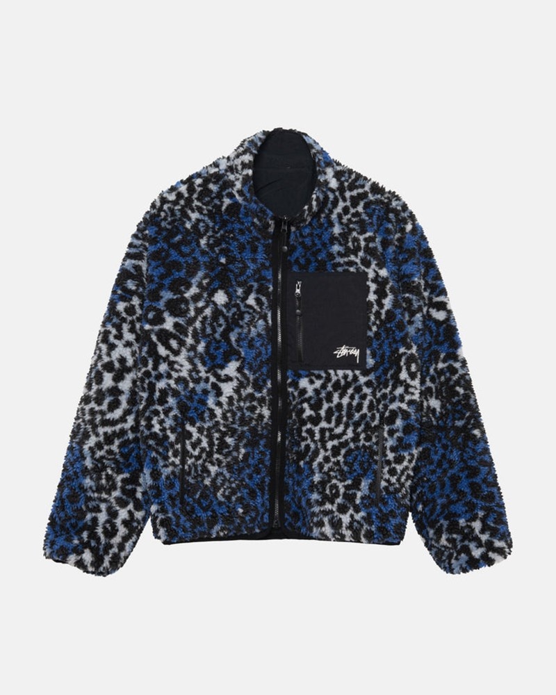 Agasalhos Stussy SHERPA REVERSIBLE JACKET Azuis Leopardo | 29504-IYHJ