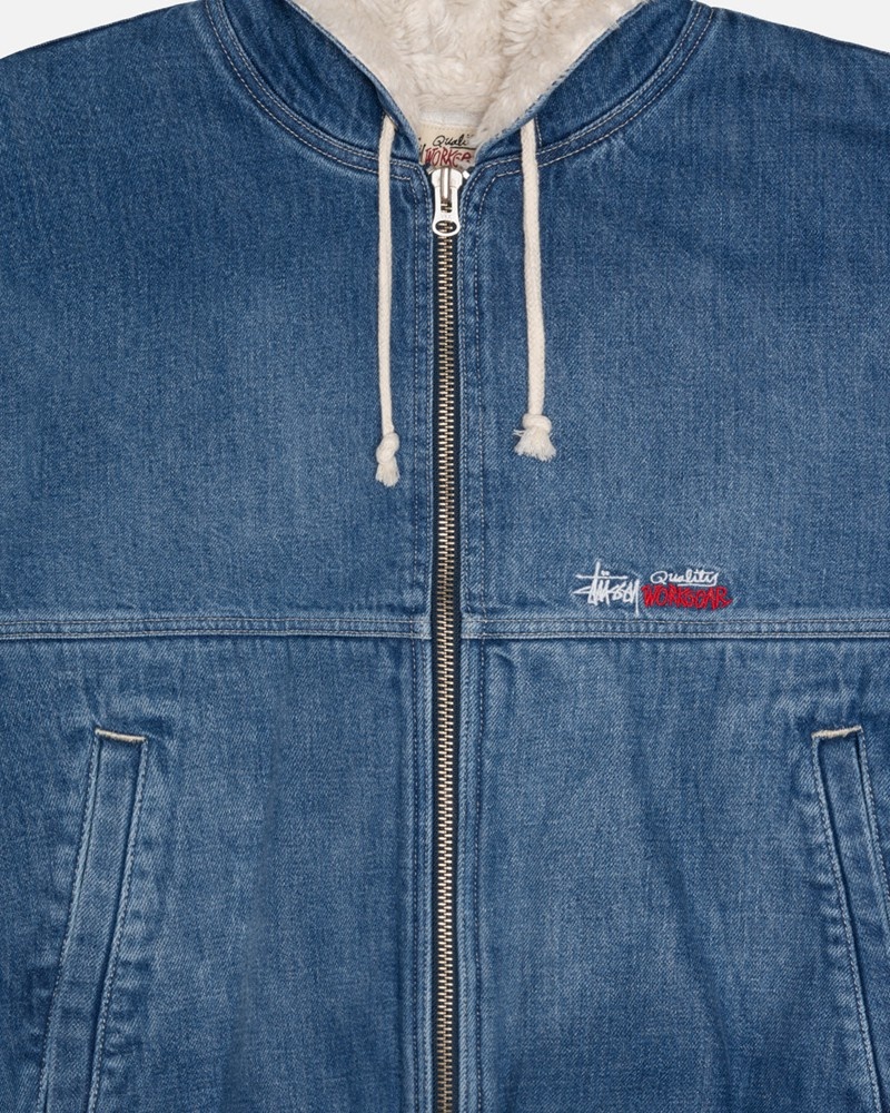 Agasalhos Stussy WORK JACKET DENIM SHERPA Azuis | 81469-OPCX