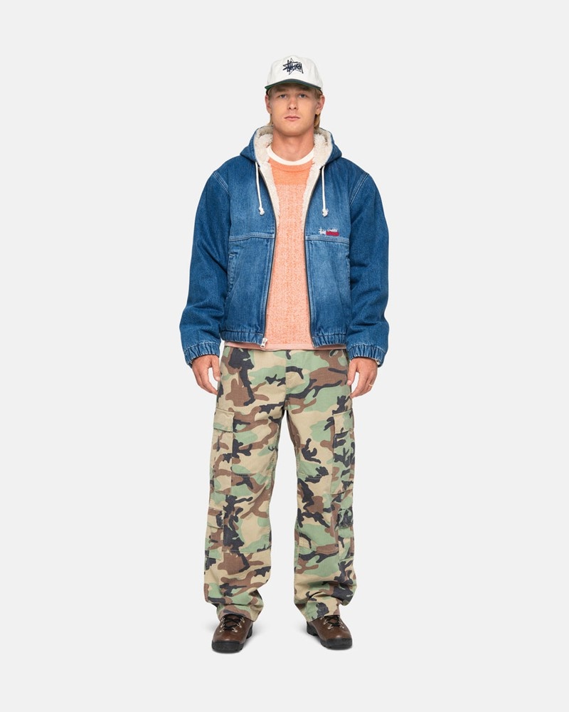 Agasalhos Stussy WORK JACKET DENIM SHERPA Azuis | 81469-OPCX