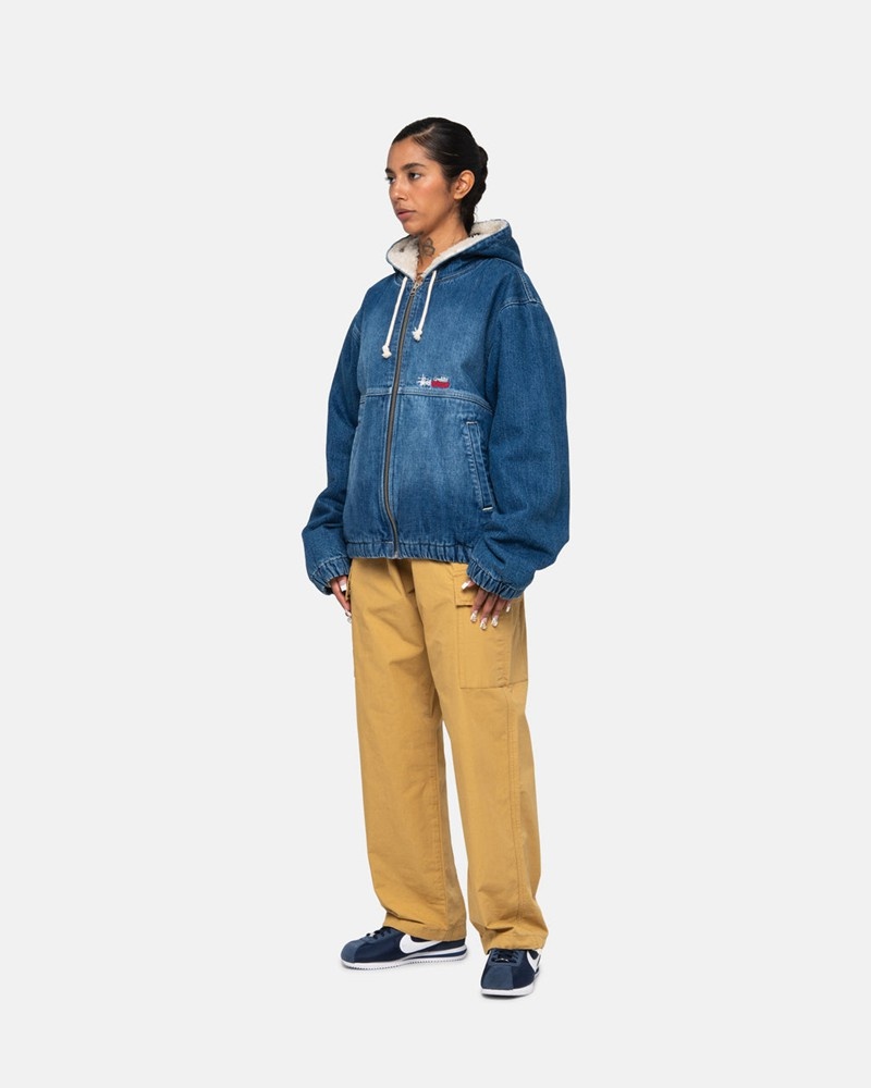 Agasalhos Stussy WORK JACKET DENIM SHERPA Azuis | 81469-OPCX