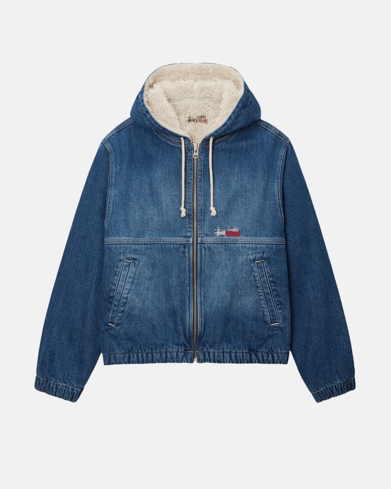 Agasalhos Stussy WORK JACKET DENIM SHERPA Azuis | 81469-OPCX