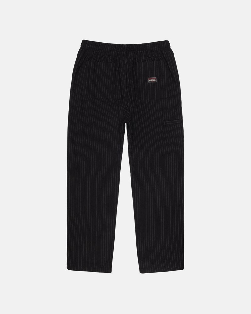 Calças Stussy BEACH PANT WOOL STRIPE Pretas | 13845-IZMB