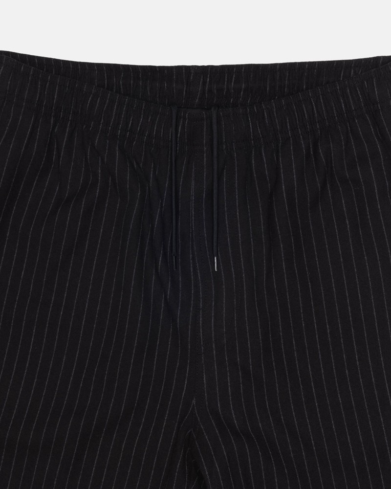 Calças Stussy BEACH PANT WOOL STRIPE Pretas | 13845-IZMB