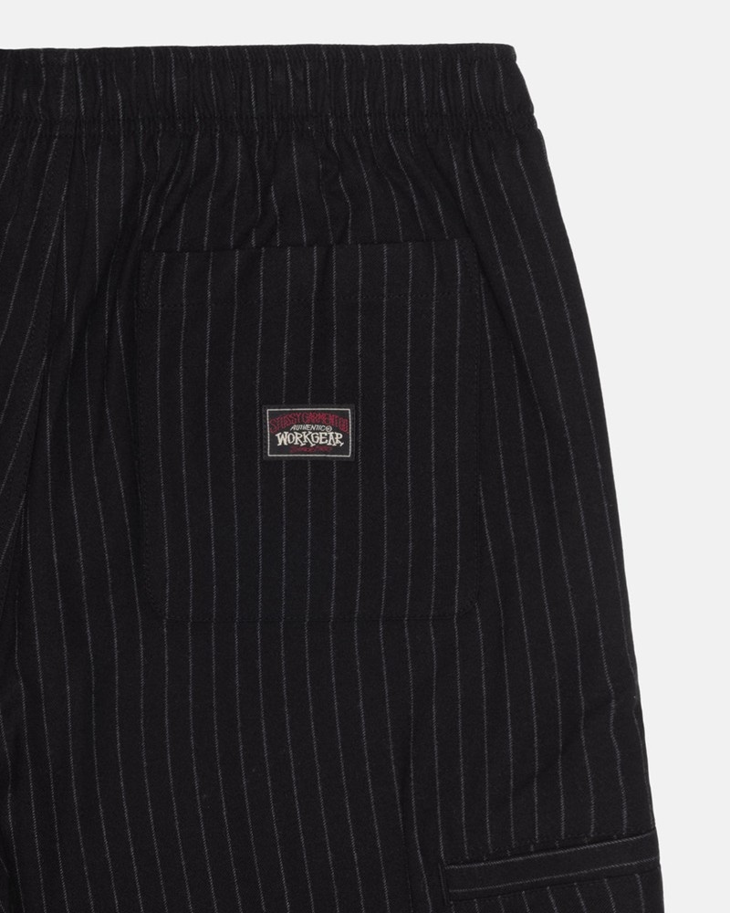 Calças Stussy BEACH PANT WOOL STRIPE Pretas | 13845-IZMB