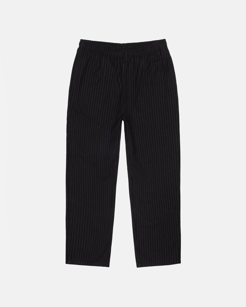 Calças Stussy BEACH PANT WOOL STRIPE Pretas | 13845-IZMB