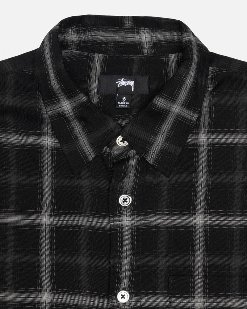 Camisas Stussy SHADOW PLAID RAYON Pretas | 56192-NGDJ