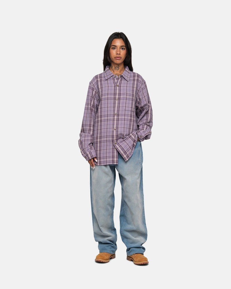 Camisas Stussy STONES PLAID Lavanda | 02935-TDAI