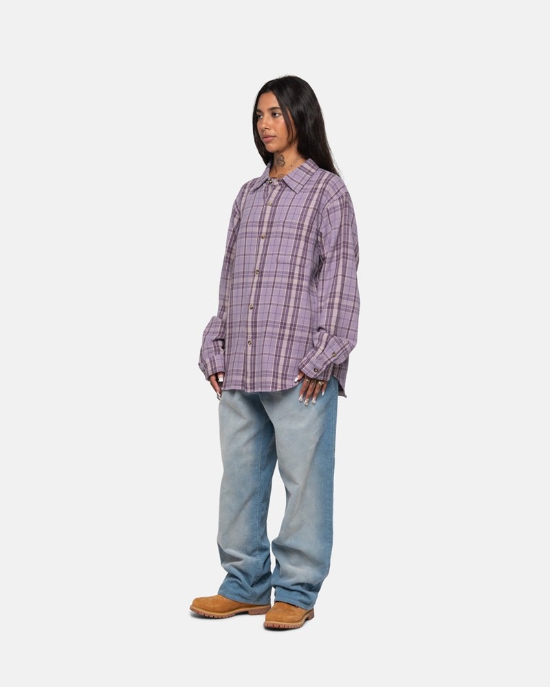 Camisas Stussy STONES PLAID Lavanda | 02935-TDAI