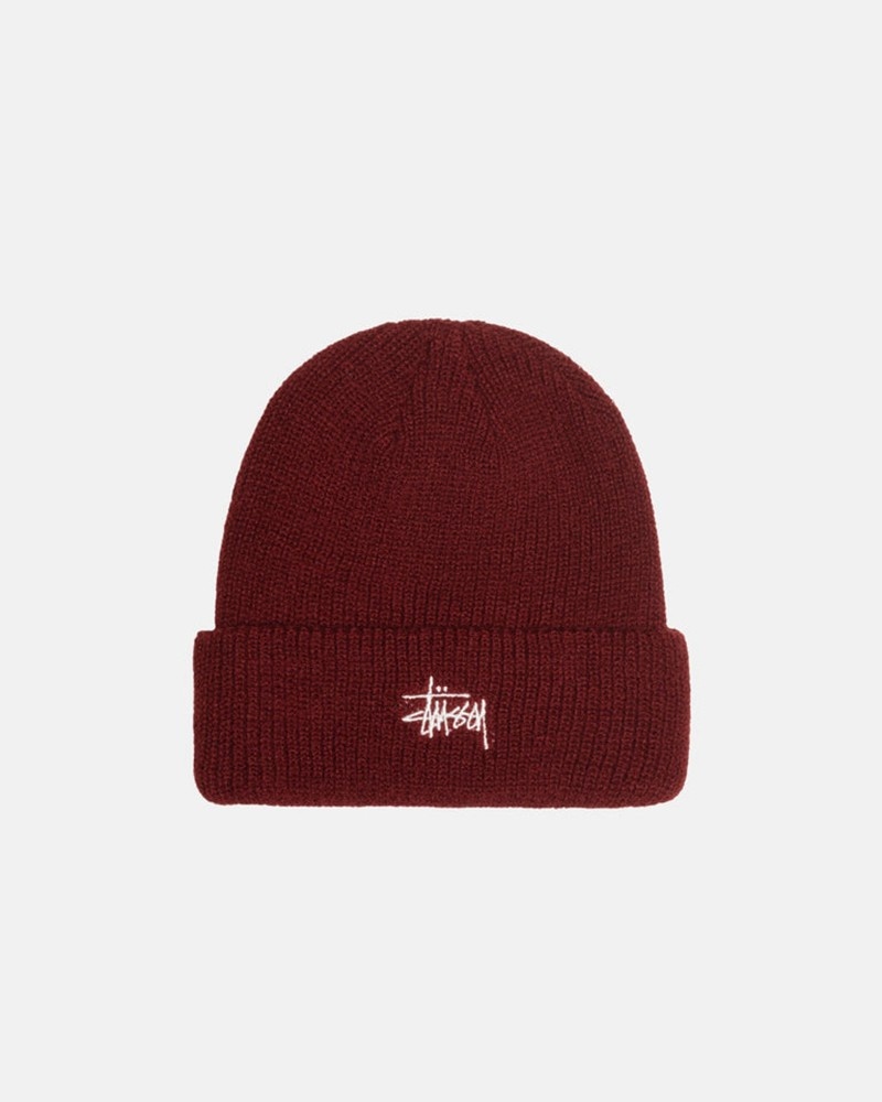 Chapéu Stussy CUFF BEANIE BASIC Vermelhas Escuro | 82074-BJSK