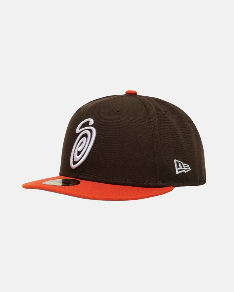 Chapéu Stussy NEW ERA 59FIFTY CURLY S Marrom Laranja | 69857-ZAXU