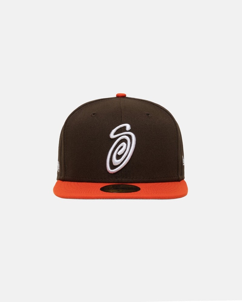 Chapéu Stussy NEW ERA 59FIFTY CURLY S Marrom Laranja | 69857-ZAXU