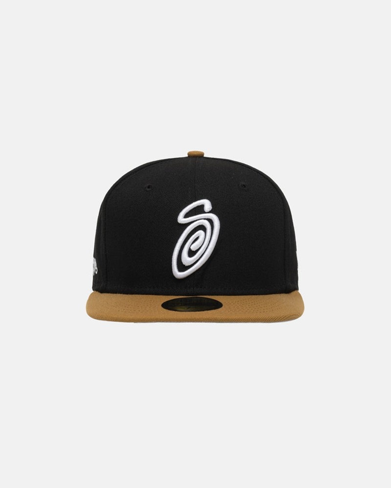 Chapéu Stussy NEW ERA 59FIFTY CURLY S Pretas Douradas | 62749-DAMT