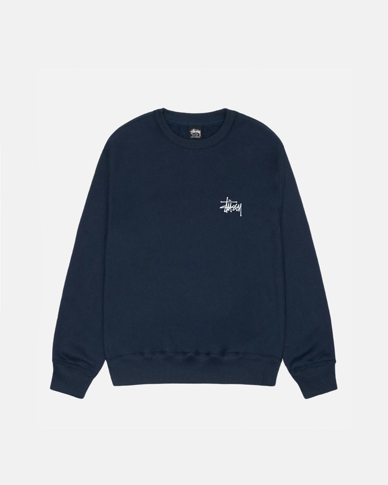 Moletom Stussy BASIC CREW Azul Marinho | 06795-HWBO