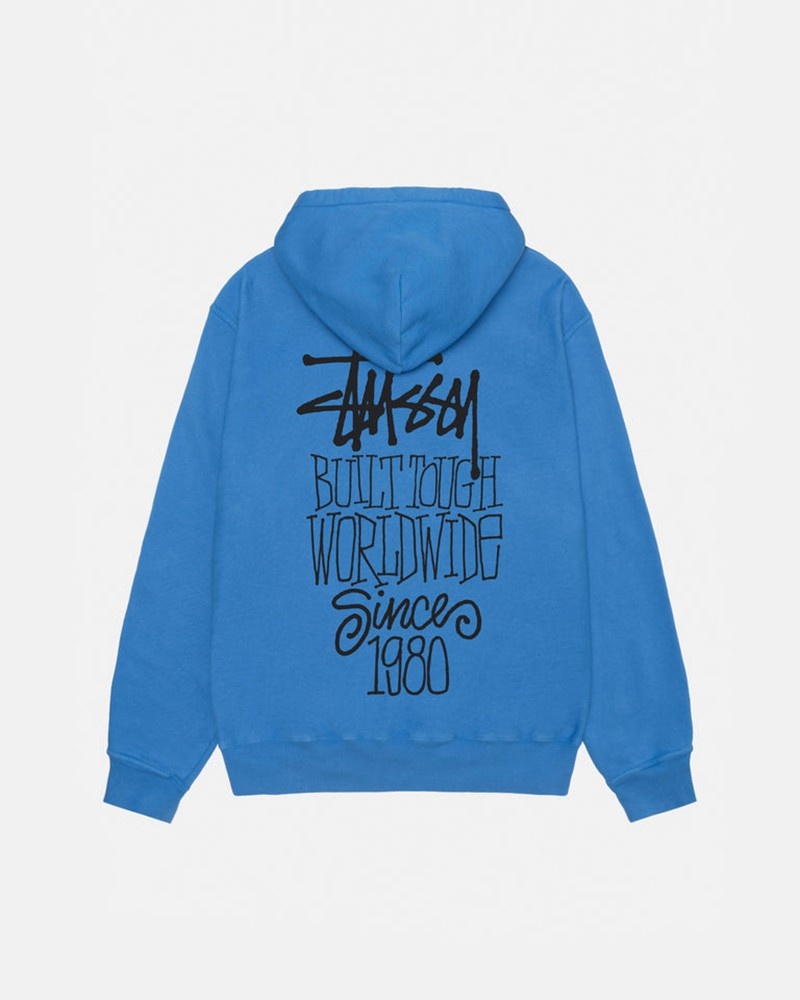 Moletom Stussy BUILT TOUGH HOODIE PIGMENT DYED Azuis | 91045-BPQS