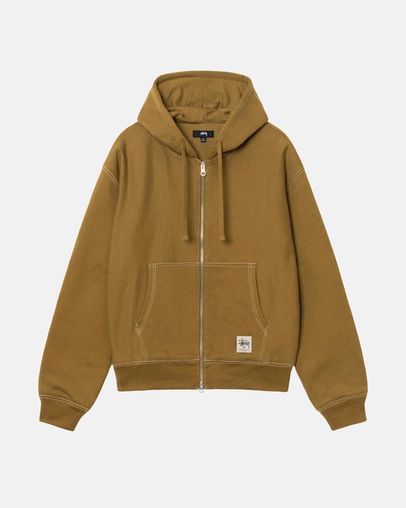 Moletom Stussy DOUBLE FACE LABEL ZIP HOODIE Verde Oliva | 05748-WBSC