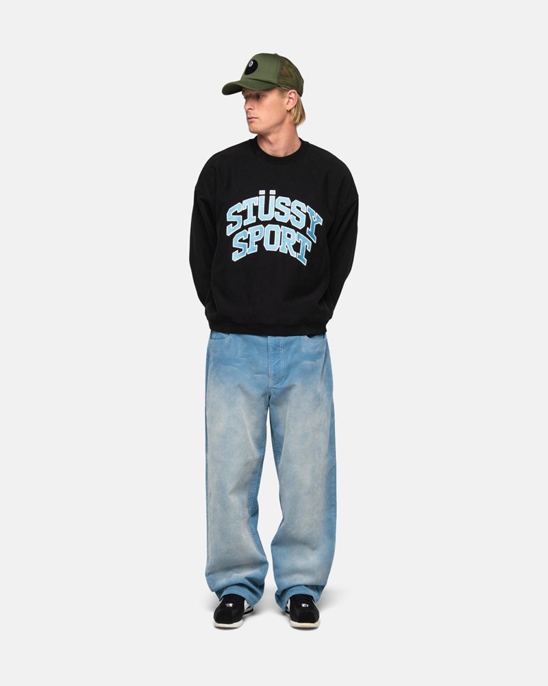 Moletom Stussy SPORT RELAXED OVERSIZED CREW Pretas | 83126-SJQV