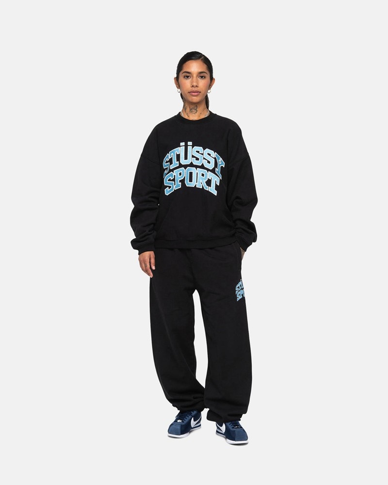 Moletom Stussy SPORT RELAXED OVERSIZED CREW Pretas | 83126-SJQV