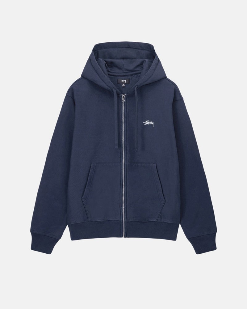 Moletom Stussy STOCK LOGO ZIP HOODIE Azul Marinho | 56148-LPQW