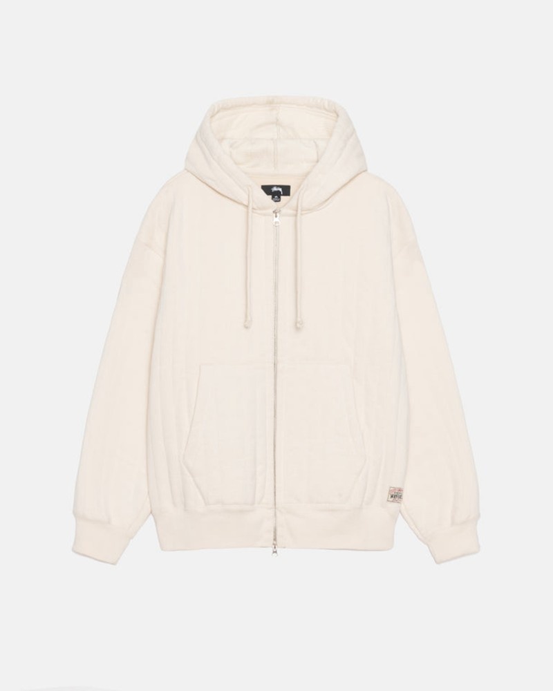 Moletom Stussy VERTICAL QUILTED ZIP HOODIE Branco | 60917-WFSE