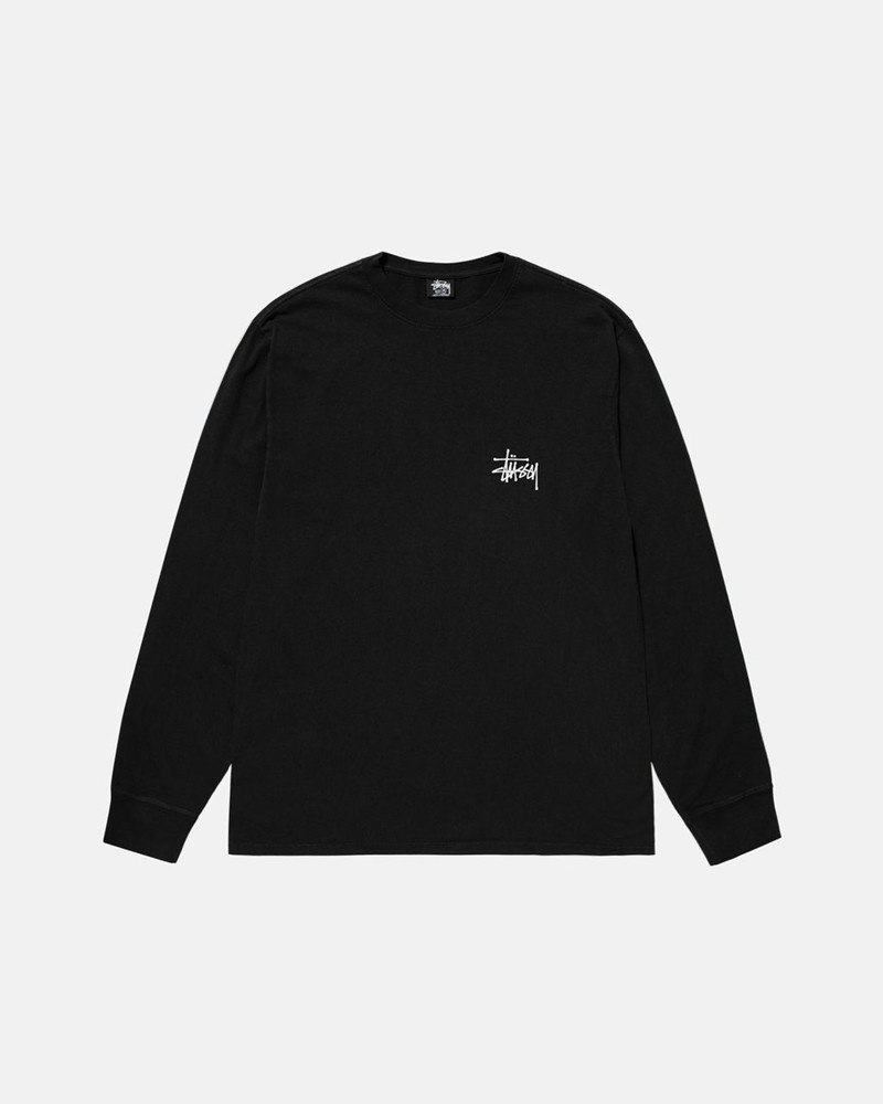 Tops Stussy BASIC LS PIGMENT DYED Pretas | 71934-QRFD